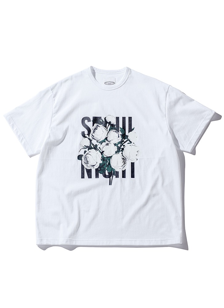 발색 플라워 서울나이트 화이트 티셔츠
